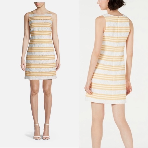 Vince Camuto Dresses & Skirts - Vince Camuto yellow, white, and metallic striped brocade dress